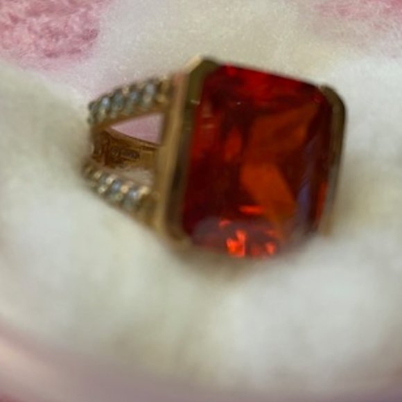 LARGE 1" Square Cut SIMULATED FIRE OPAL Double CZ ROSE GF Wide Band * 6 or 6.25 - Picture 2 of 7